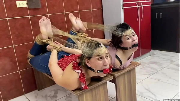 Hogtied Hotties Has Fun Being Two Bound And Gagged Girls In Tight Bondage