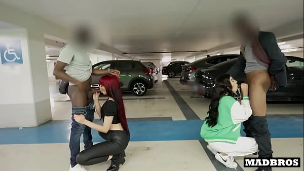 Two big ass Latina roommates fucked by two black guys in a public parking lot!!!