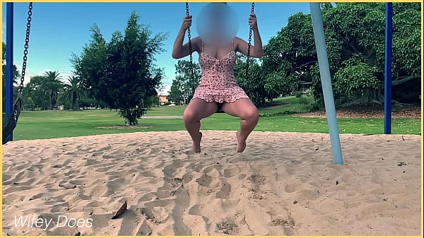 Wife rides the swing at the park with no panties public exhibitionist