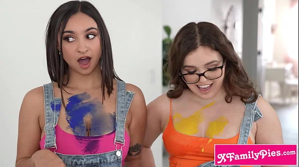 Bisexual stepsister Hailey Rose and bestie Leana Lovings try painting