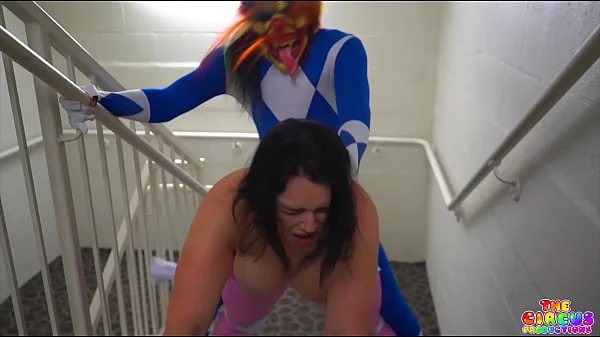 Gibby The Clown & Mandi May Cosplay The Power Rangers & Fuck in A Staircase While Another Slut Watches