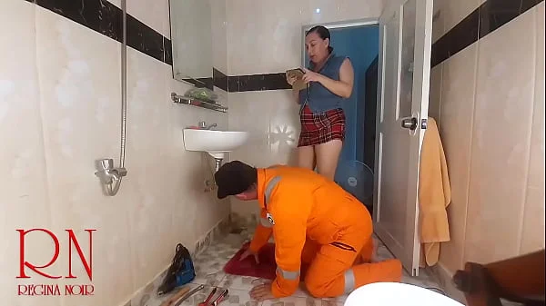 Housewife without panties seduces plumber. s1