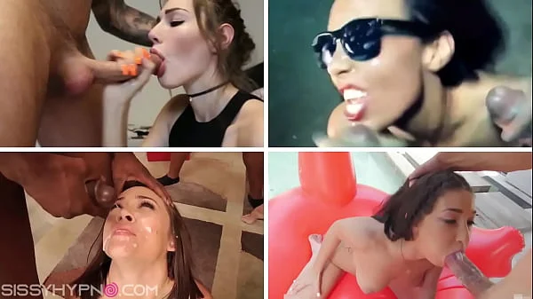 Splitscreen Sloppy Blowjob & Cumshot Sissy Brainwash