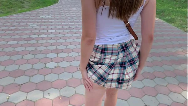 caught in the park! She walks with the butt plug and fucks herself with a vibrator! - CreamySofy