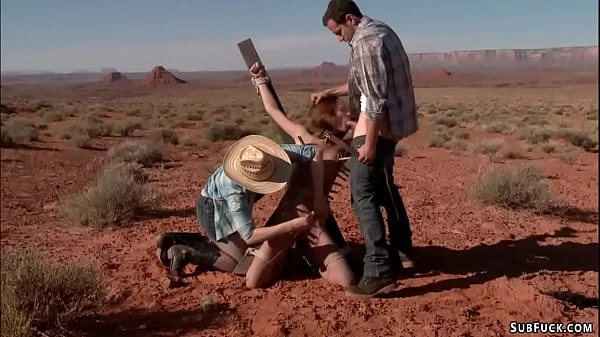 Hogtied and anal fucked in a desert