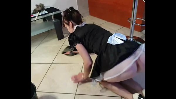 French maid gets piss in her face and cleans it