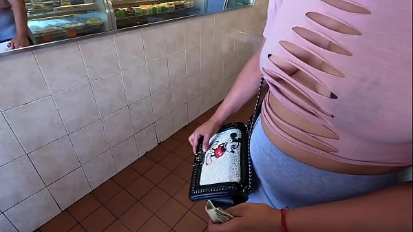 Wife with pasties cut up shirt and no bra in public