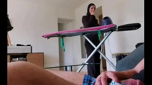 OMG !! He pulls out his cock in front of this muslim maid!!