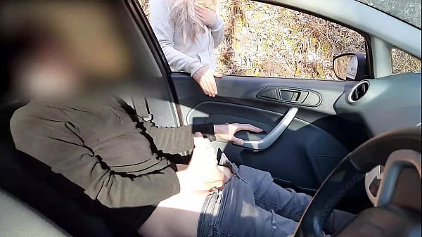 Public cock flashing - Guy jerking off in car in park was caught by a runner girl who helped him cum