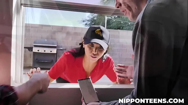 Two Guys Playing with Delivery Girl - Ember Snow - Nipponteens.com