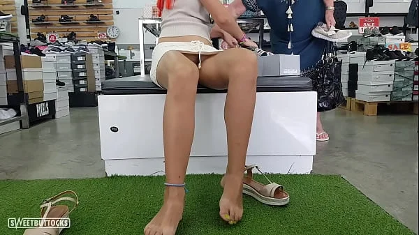 No panties upskirt in a shoe store