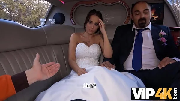 VIP4K. Random passerby scores luxurious bride in the wedding limo